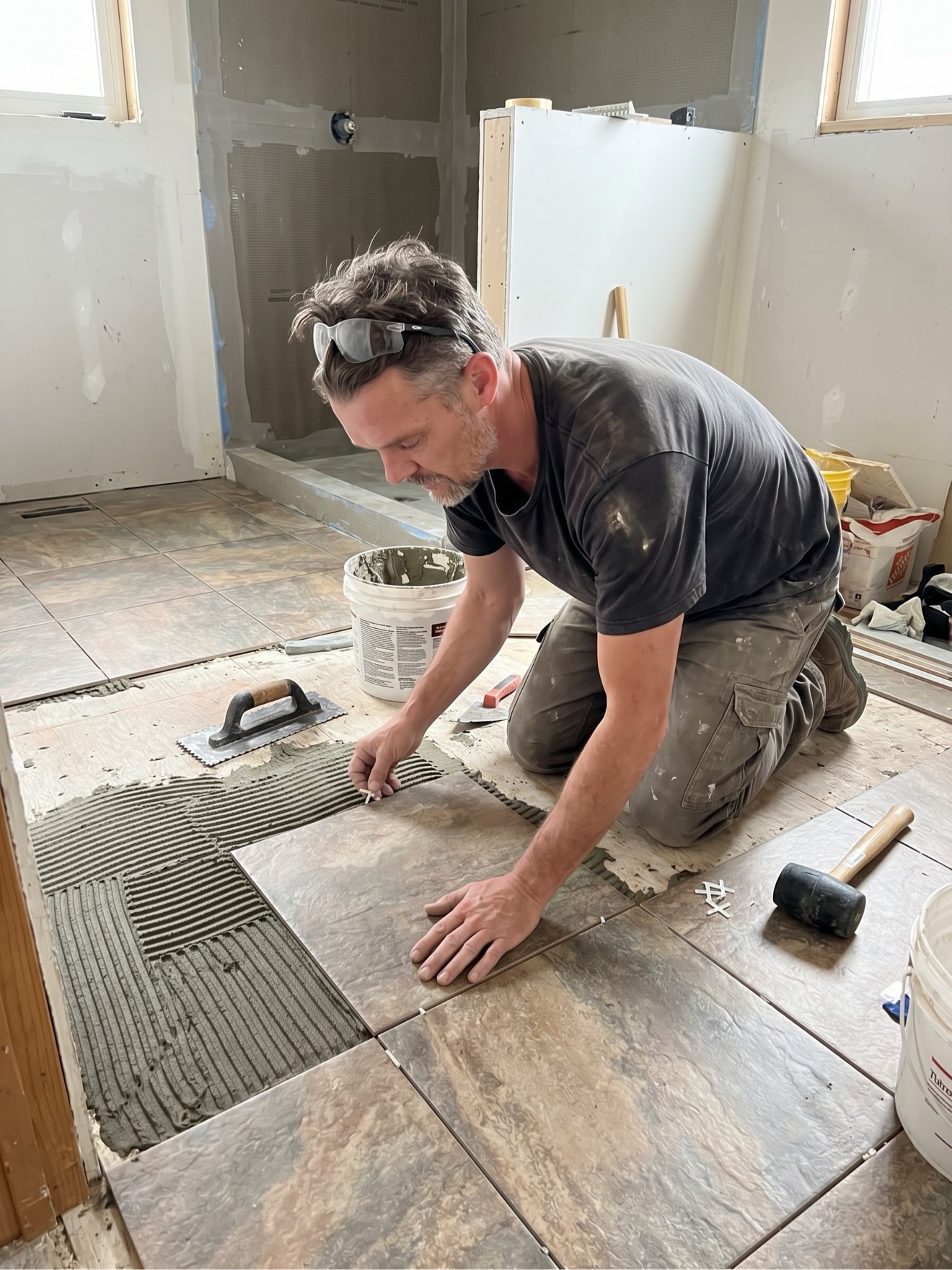 Setting large-format floor tile