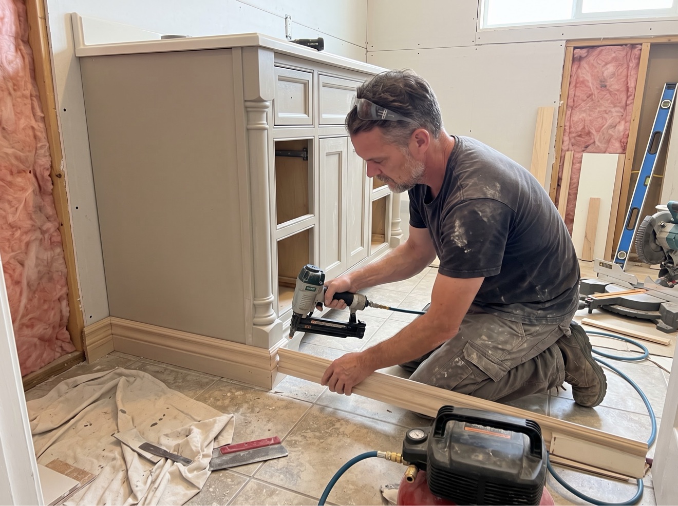 Simon fitting trim with a finish carpenter's care