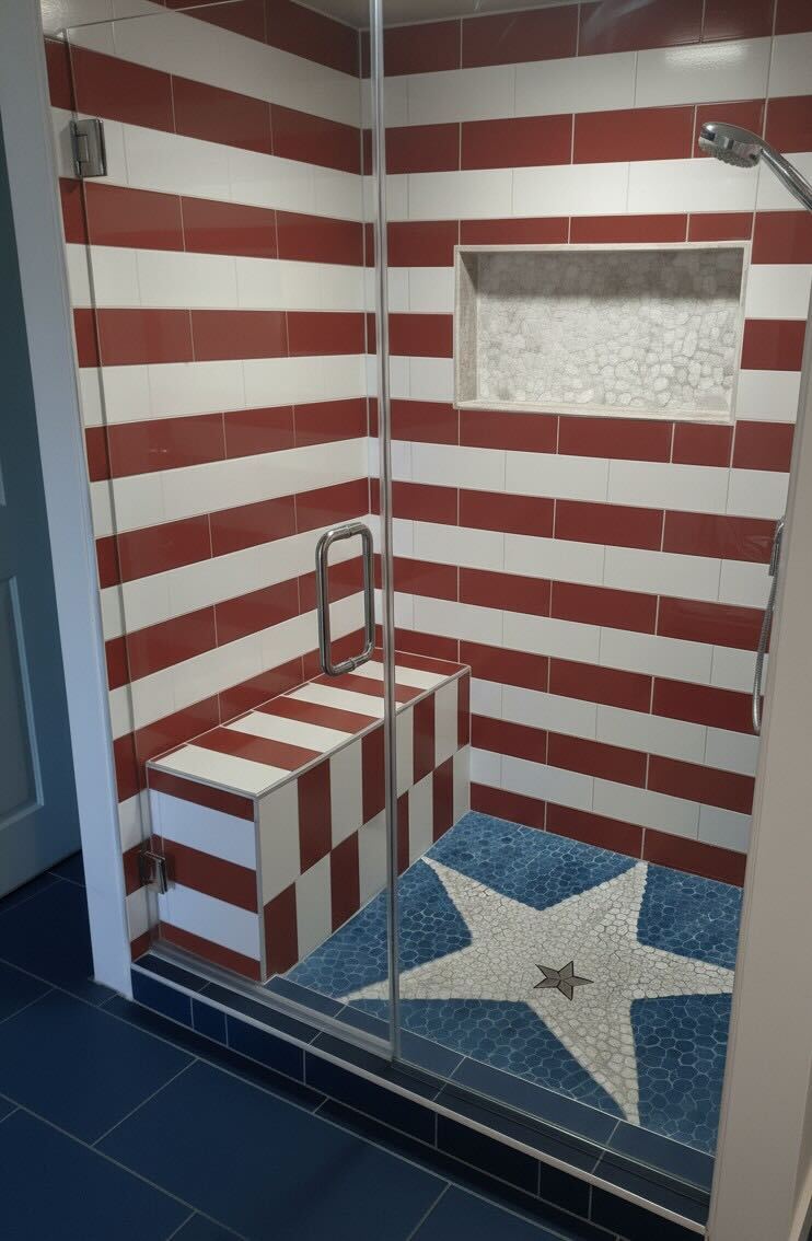 Custom American flag tile shower